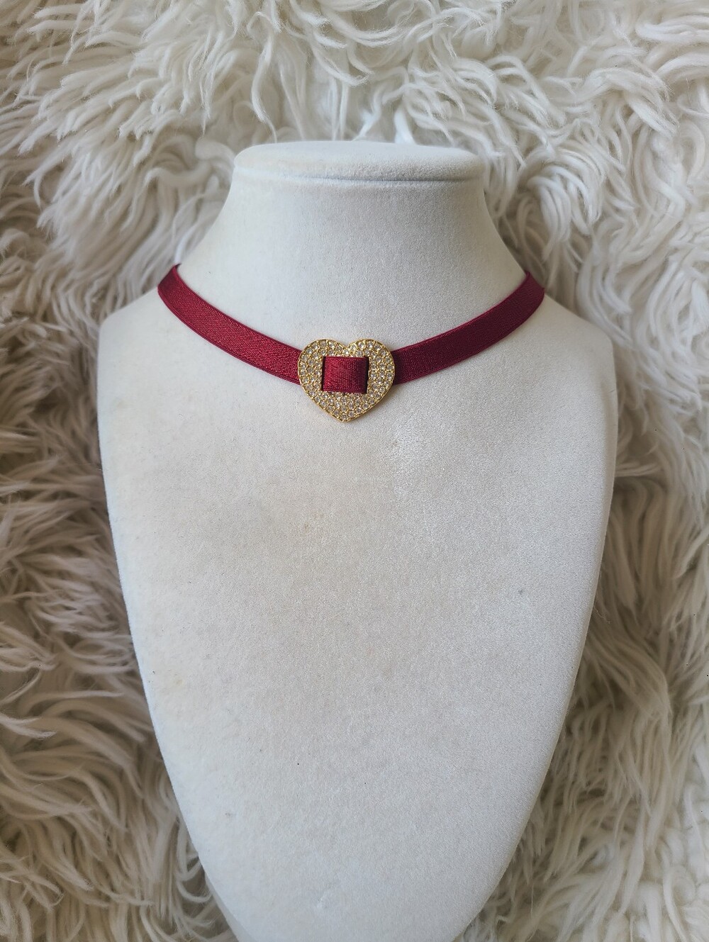 Rare Swarovski Swan Signed Crystal Heart Red Ribbon Choker Necklace- Great Condi
